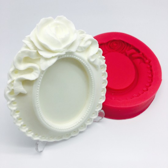 Oval Bilderrahmen mit Rose Silikonform - 32811 - Cesil